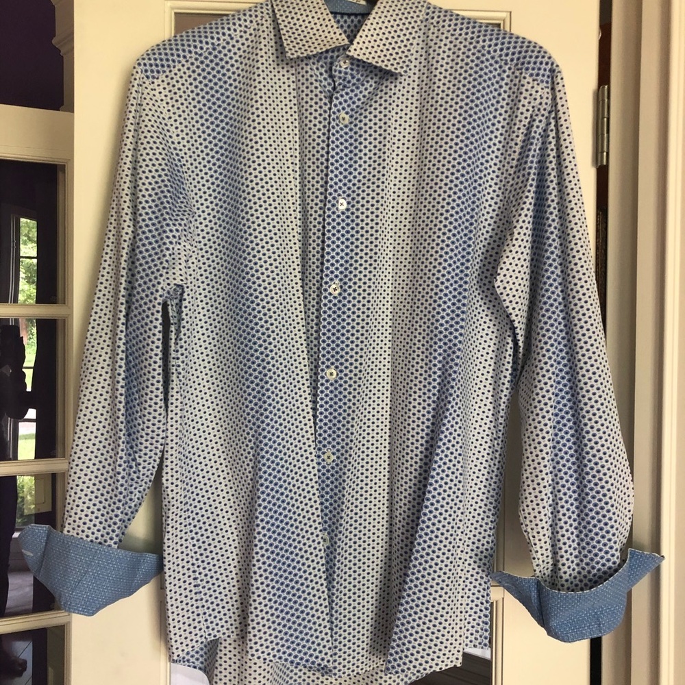 Bugatchi Men's Cotton Shaped Fit Woven Blue